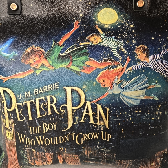 Peter Pan Themed Black Tote Bag New In Package 15" X 13" Faux Leather - Picture 2 of 11